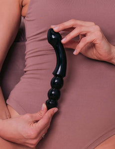 BLACK OBSIDIAN YONI WAND - THE BEADED CURVE SHADOW - Yoni Wanderland